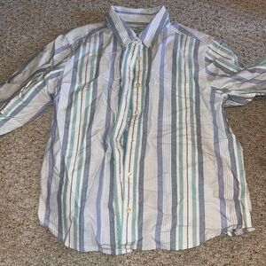 LL bean button up green and blue stripe